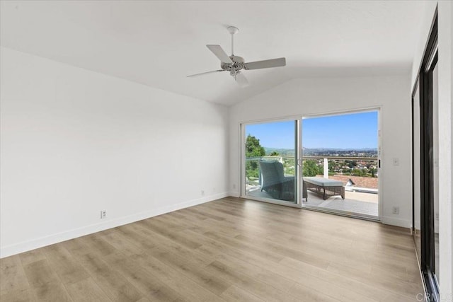 1435 Archwood Pl, Escondido, CA 92026 - empty room with lofted ceiling, light wood finished floors, ceiling fan, and baseboards