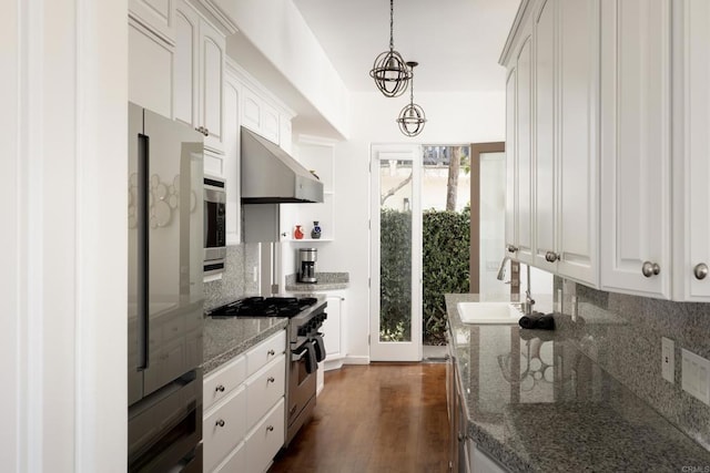 7784 Lookout Dr, La Jolla, CA 92037 - kitchen with a sink, appliances with stainless steel finishes, under cabinet range hood, and tasteful backsplash