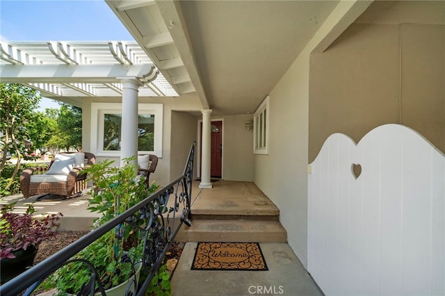 13782 Gershon Pl, North Tustin, CA 92705 - entrance to property featuring stucco siding and a pergola
