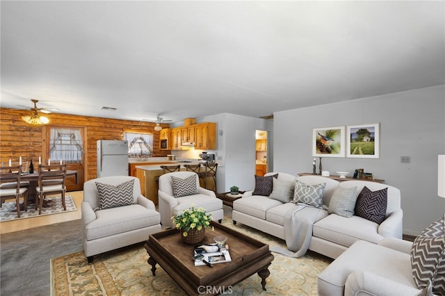 38579 Payne Way, Caliente, CA 93518 - living room with rustic walls and a ceiling fan