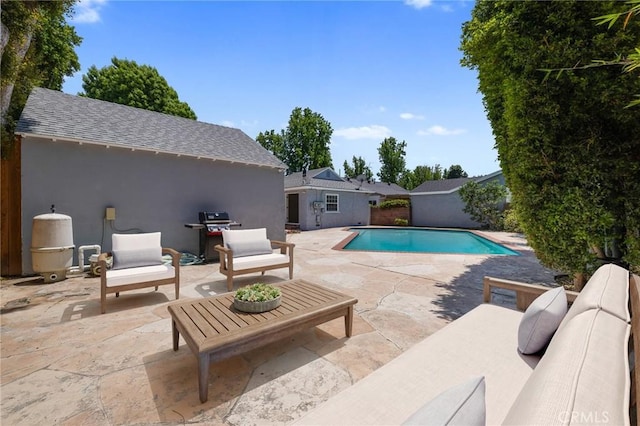 5023 Stern Ave, Sherman Oaks, CA 91423 - view of pool featuring a patio, an outdoor hangout area, a grill, and an outdoor structure