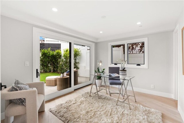 2141 Circle Dr, Hermosa Beach, CA 90254 - office area with recessed lighting, light wood finished floors, and baseboards