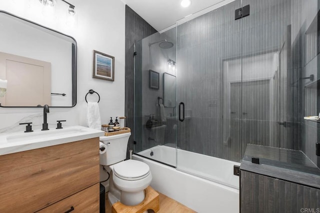6252 Lake Albano Ave, San Diego, CA 92119 - full bathroom featuring vanity, toilet, shower / bath combination with glass door, and wood finished floors