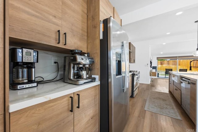 6252 Lake Albano Ave, San Diego, CA 92119 - kitchen featuring appliances with stainless steel finishes, modern cabinets, wood finished floors, and recessed lighting