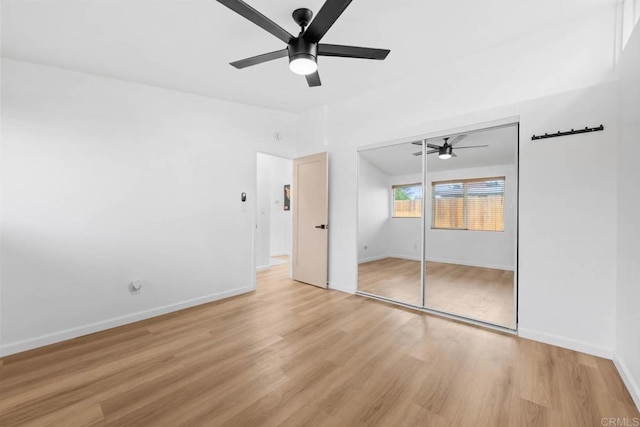 6252 Lake Albano Ave, San Diego, CA 92119 - unfurnished bedroom with light wood-style floors, a closet, and a ceiling fan