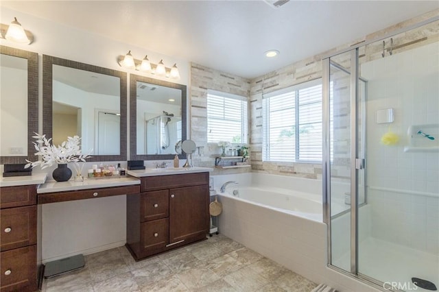 29590 Rawlings Way, Lake Elsinore, CA 92530 - bathroom featuring vanity, a stall shower, and a garden tub