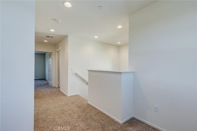13119 Lancaster St, Hesperia, CA 92344 - corridor featuring an upstairs landing, carpet flooring, recessed lighting, and baseboards