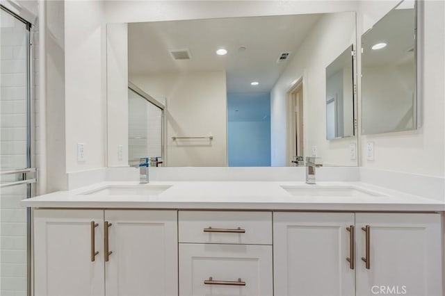 13119 Lancaster St, Hesperia, CA 92344 - full bath featuring double vanity, recessed lighting, and a tile shower