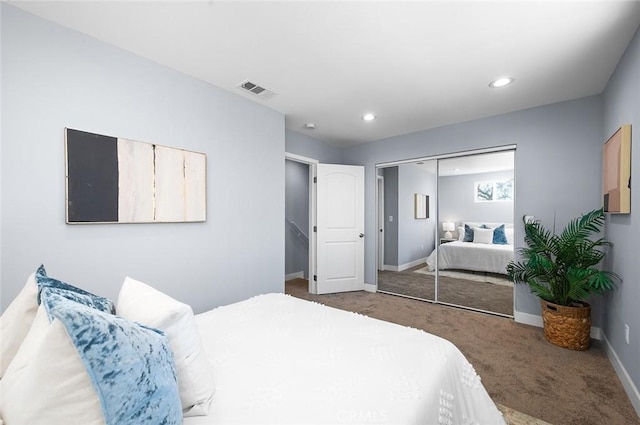 1223 W 90th St, Los Angeles, CA 90044 - bedroom featuring carpet, baseboards, recessed lighting, and a closet