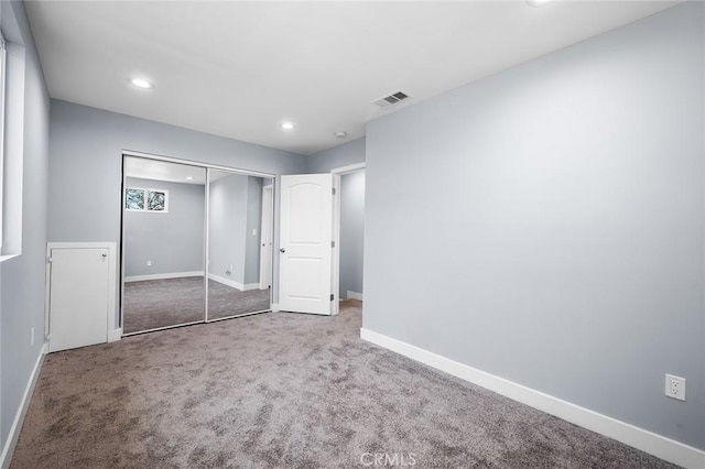 1223 W 90th St, Los Angeles, CA 90044 - unfurnished bedroom with recessed lighting, baseboards, carpet floors, and a closet
