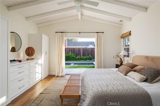 1307 Oxford Ln, Newport Beach, CA 92660 - bedroom featuring access to outside, light wood-type flooring, and wooden ceiling