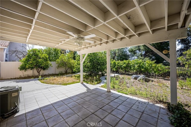 24177 Morning Dove Ln, Murrieta, CA 92562 - fenced backyard with ceiling fan, a patio area, and central AC unit