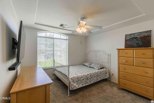 14000 Castlemaine Ave, Bakersfield, CA 93314 - bedroom featuring carpet flooring, ceiling fan, and a raised ceiling