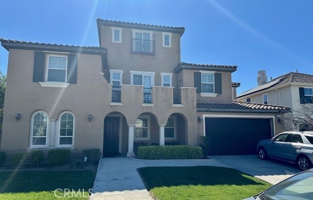 32159 Fireside Dr, Temecula, CA 92592 - view of front facade with driveway, stucco siding, a front lawn, and a tile roof