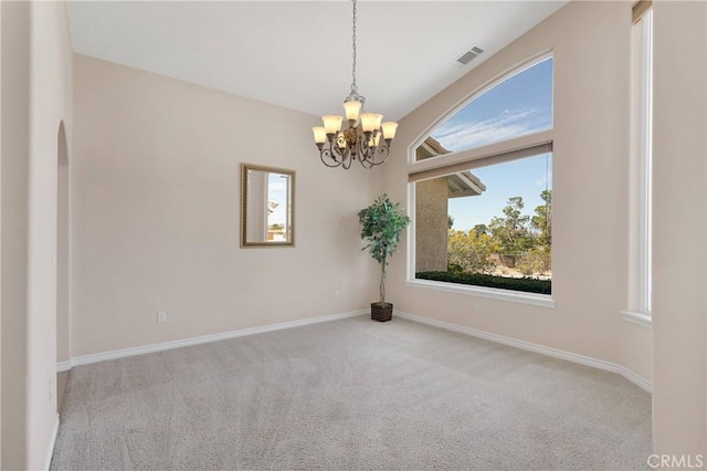 19410 Allegheny Ct, Apple Valley, CA 92307 - spare room with a chandelier, carpet, and baseboards