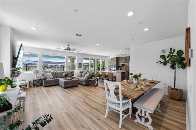 32325 Hillstone St, Temecula, CA 92591 - dining area with recessed lighting, light wood-style floors, and ceiling fan