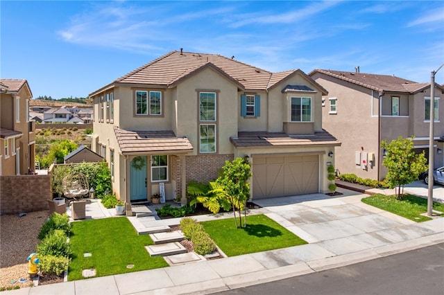 32325 Hillstone St, Temecula, CA 92591 - view of front facade featuring stucco siding, a tiled roof, concrete driveway, a garage, and a front yard