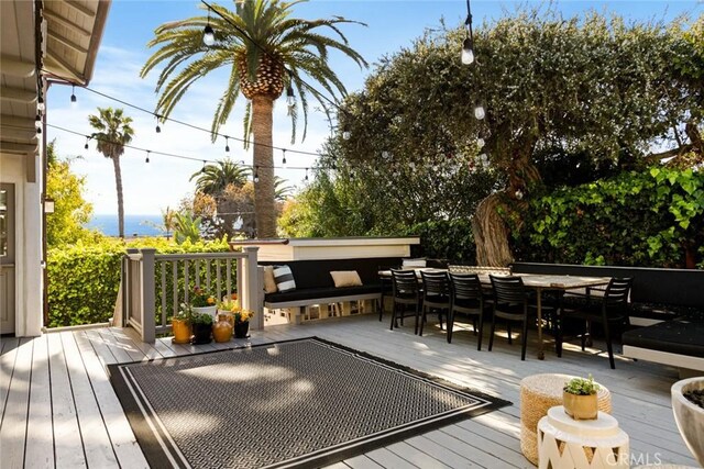 326 Ruby St, Laguna Beach, CA 92651 - wooden terrace with outdoor dining space and a water view