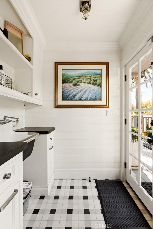 326 Ruby St, Laguna Beach, CA 92651 - bathroom featuring vanity, tile patterned floors, and ornamental molding