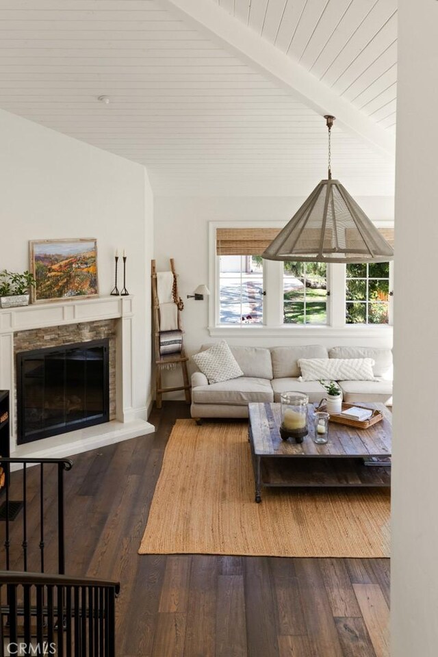 326 Ruby St, Laguna Beach, CA 92651 - living room with wood finished floors, a glass covered fireplace, and wooden ceiling