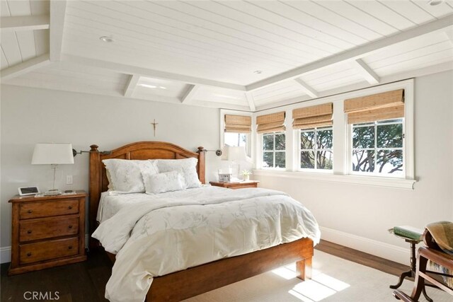326 Ruby St, Laguna Beach, CA 92651 - bedroom featuring wood finished floors, baseboards, and wood ceiling with exposed beams