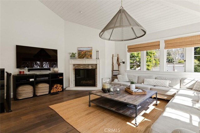 326 Ruby St, Laguna Beach, CA 92651 - living area featuring lofted ceiling, wood finished floors, and a fireplace