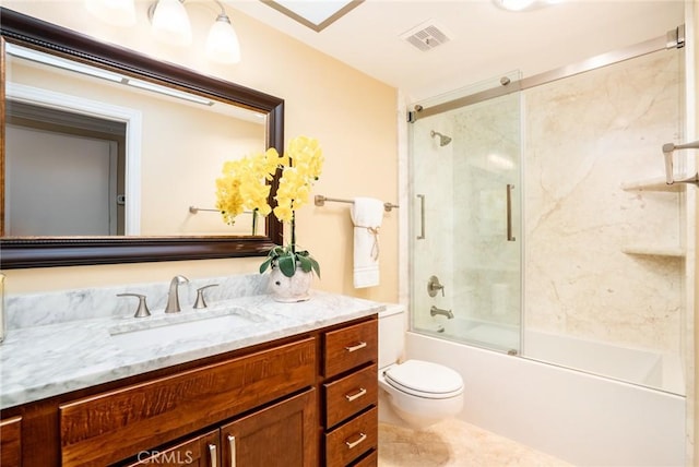 16292 Wishingwell, Huntington Beach, CA 92647 - full bathroom featuring vanity, toilet, enclosed tub / shower combo, and tile patterned flooring