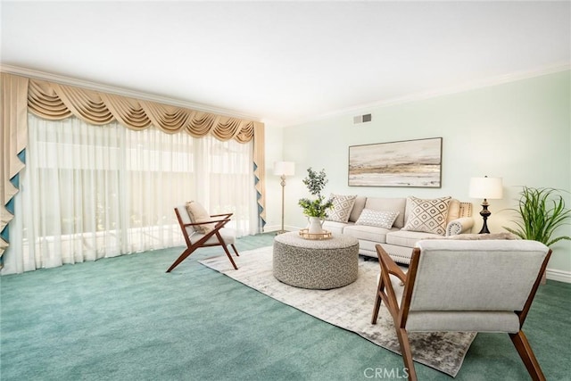 16292 Wishingwell, Huntington Beach, CA 92647 - living room featuring carpet flooring, crown molding, and baseboards