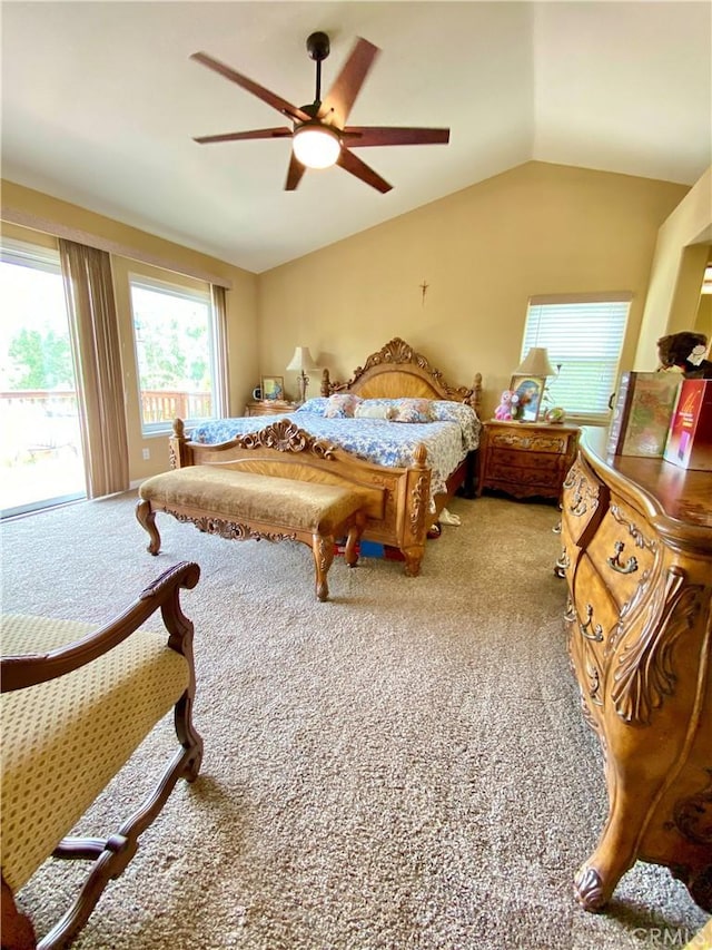 5218 Rocky Mountain Pl, Rancho Cucamonga, CA 91737 - bedroom with carpet flooring, lofted ceiling, and a ceiling fan