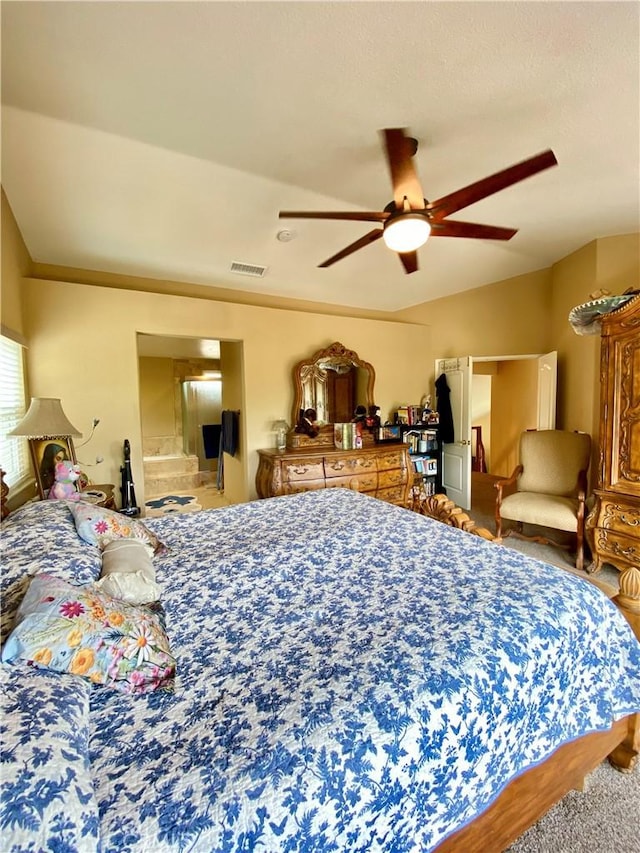 5218 Rocky Mountain Pl, Rancho Cucamonga, CA 91737 - carpeted bedroom with ceiling fan and ensuite bath