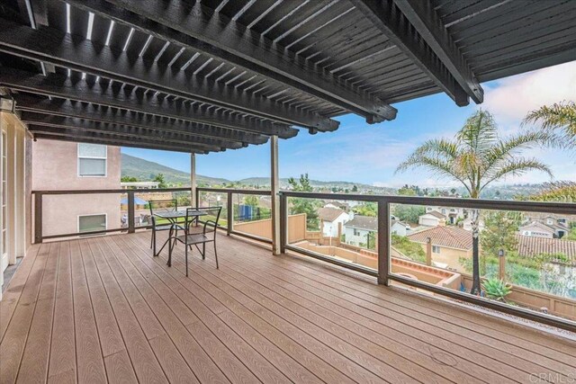 858 Via Barquero, San Marcos, CA 92069 - wooden terrace featuring a pergola and a mountain view