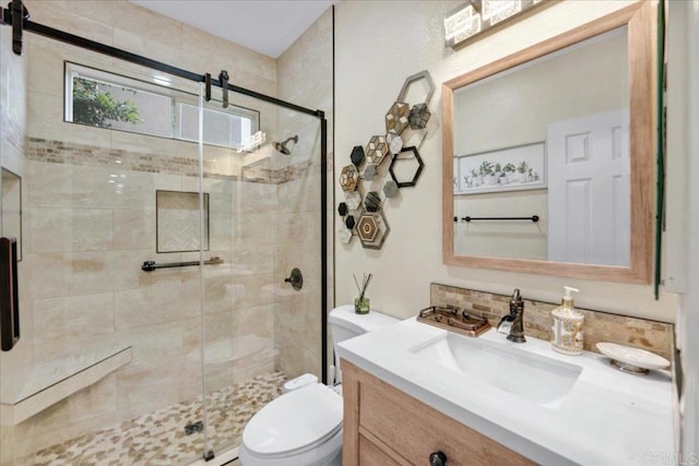 858 Via Barquero, San Marcos, CA 92069 - bathroom with vanity, toilet, and a stall shower