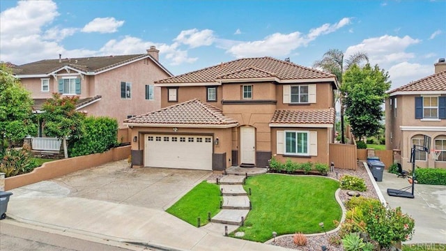 858 Via Barquero, San Marcos, CA 92069 - view of front of home featuring stucco siding, an attached garage, a tile roof, and concrete driveway
