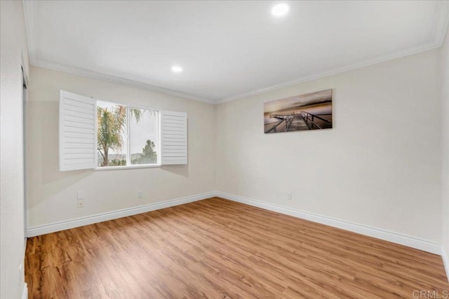 858 Via Barquero, San Marcos, CA 92069 - empty room with wood finished floors, crown molding, baseboards, and recessed lighting