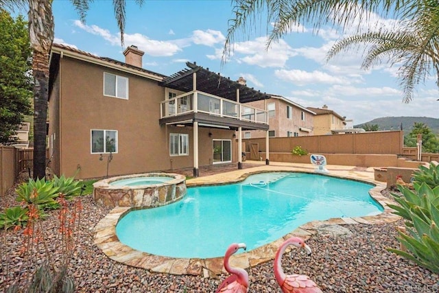 858 Via Barquero, San Marcos, CA 92069 - view of swimming pool featuring a fenced backyard, a pool with connected hot tub, and a patio area