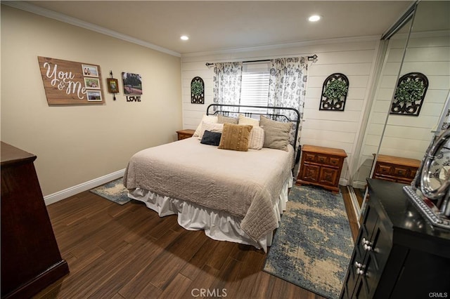 7680 Jadeite Ave, Rancho Cucamonga, CA 91730 - bedroom featuring crown molding, dark wood-style floors, baseboards, and recessed lighting