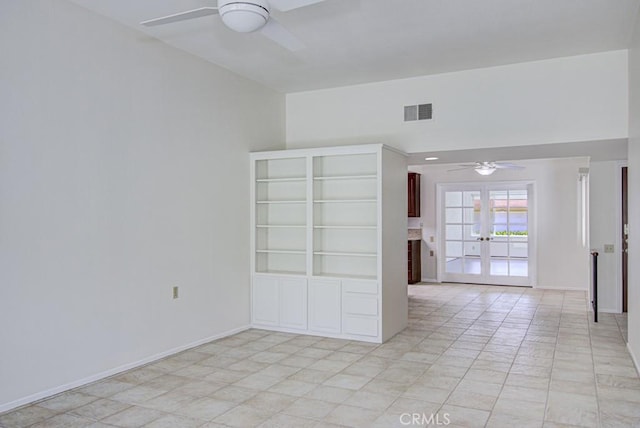 3375 Punta Alta Unit A, Laguna Woods, CA 92637 - empty room featuring a ceiling fan, french doors, baseboards, and light tile patterned flooring