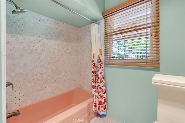 2886 Mcallister St, Riverside, CA 92503 - bathroom with shower / bath combo, tile patterned floors, toilet, and baseboards