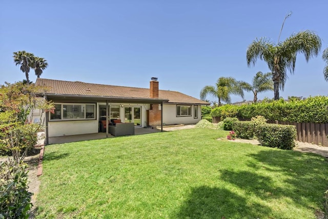 708 Santa Florencia, Solana Beach, CA 92075 - rear view of property featuring a chimney, a patio, an outdoor living space, and a tile roof