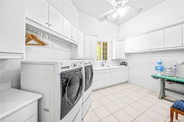 37626 Via Majorca, Murrieta, CA 92562 - laundry area with washer and dryer, a ceiling fan, and cabinet space