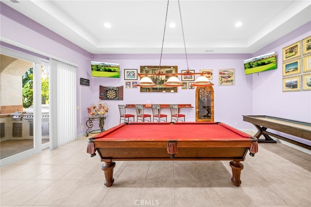 37626 Via Majorca, Murrieta, CA 92562 - playroom with pool table, a tray ceiling, and recessed lighting