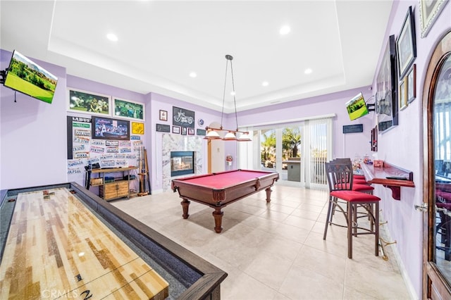 37626 Via Majorca, Murrieta, CA 92562 - rec room with a raised ceiling, billiards, light tile patterned flooring, and recessed lighting