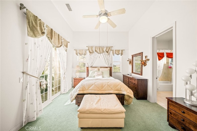 37626 Via Majorca, Murrieta, CA 92562 - bedroom with carpet, connected bathroom, access to outside, and ceiling fan