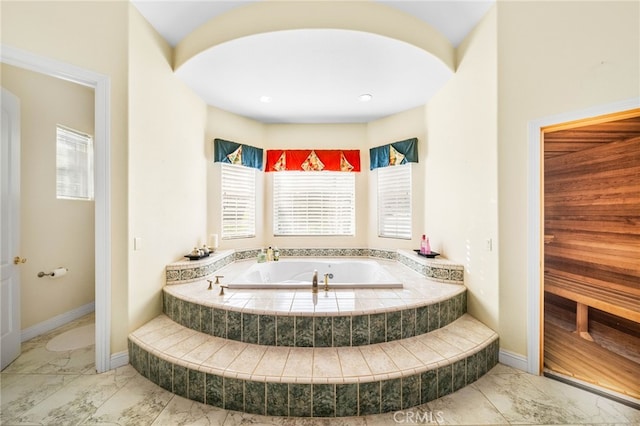 37626 Via Majorca, Murrieta, CA 92562 - full bathroom featuring marble finish flooring, plenty of natural light, a bath, and baseboards