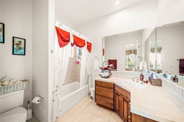 37626 Via Majorca, Murrieta, CA 92562 - full bath featuring toilet, vanity, shower / tub combo with curtain, and tile patterned flooring