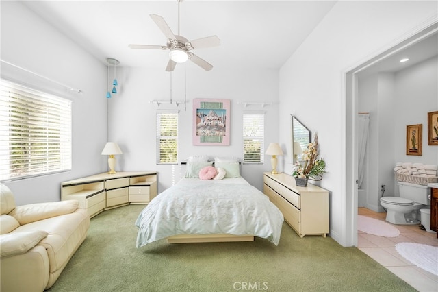 37626 Via Majorca, Murrieta, CA 92562 - bedroom with light colored carpet, connected bathroom, and a ceiling fan