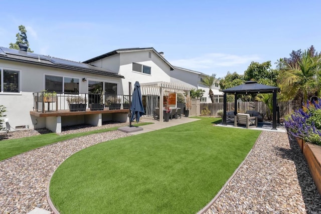 6153 Baltimore Dr, La Mesa, CA 91942 - rear view of house featuring an outdoor living space, solar panels, a patio area, and a pergola