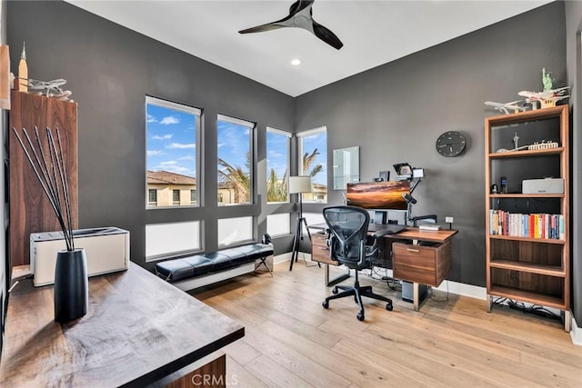 20537 W Overlook Ct, Porter Ranch, CA 91326 - home office featuring a ceiling fan, wood finished floors, and recessed lighting