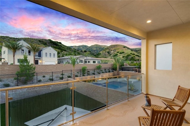 20537 W Overlook Ct, Porter Ranch, CA 91326 - balcony at dusk featuring a mountain view