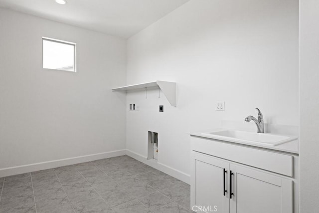 17744 Mcdowell Valley Dr, Riverside, CA 92503 - washroom with a sink, hookup for an electric dryer, washer hookup, baseboards, and recessed lighting